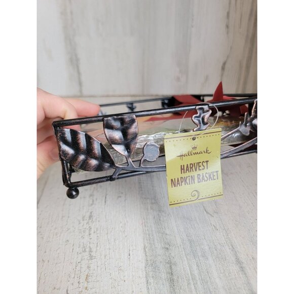 Hallmark Harvest Napkin Basket pumpkin gourds fall home decor - Picture 2 of 6